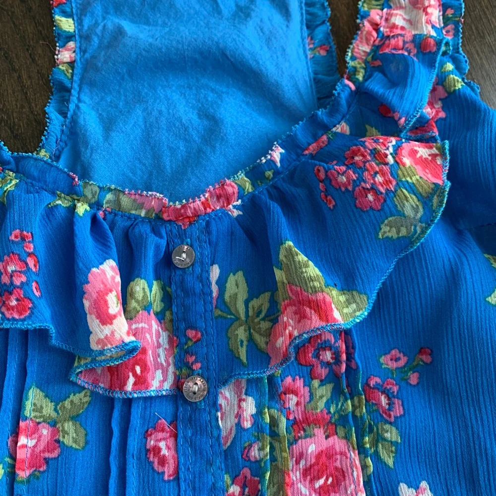 Abercrombie & Fitch Blue Floral Ruffle Tiered Mini Dress Cottagecore Small - Picture 10 of 13